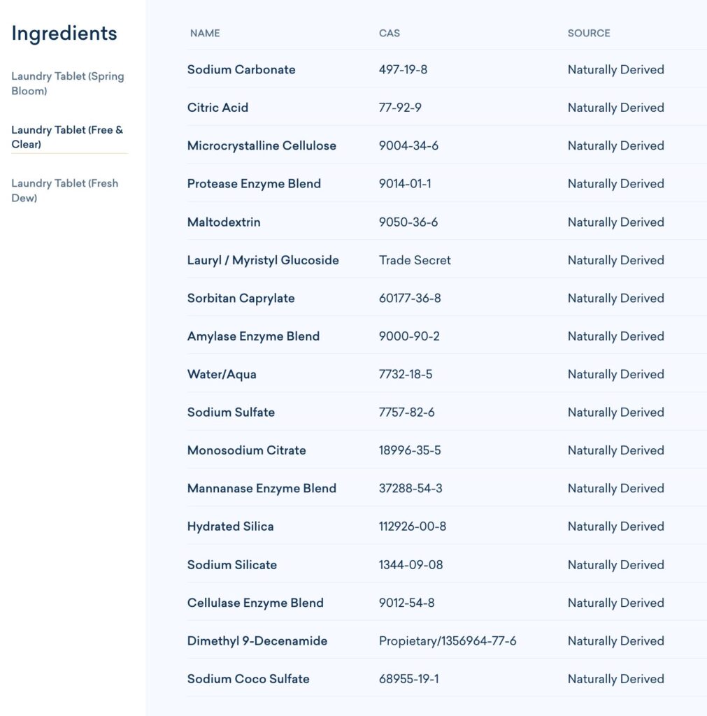 Blueland eco-friendly laundry pods ingredients